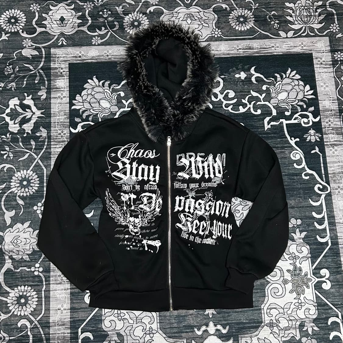 trimming fur vkei letterin zipup y2k 펑크 상품이미지1