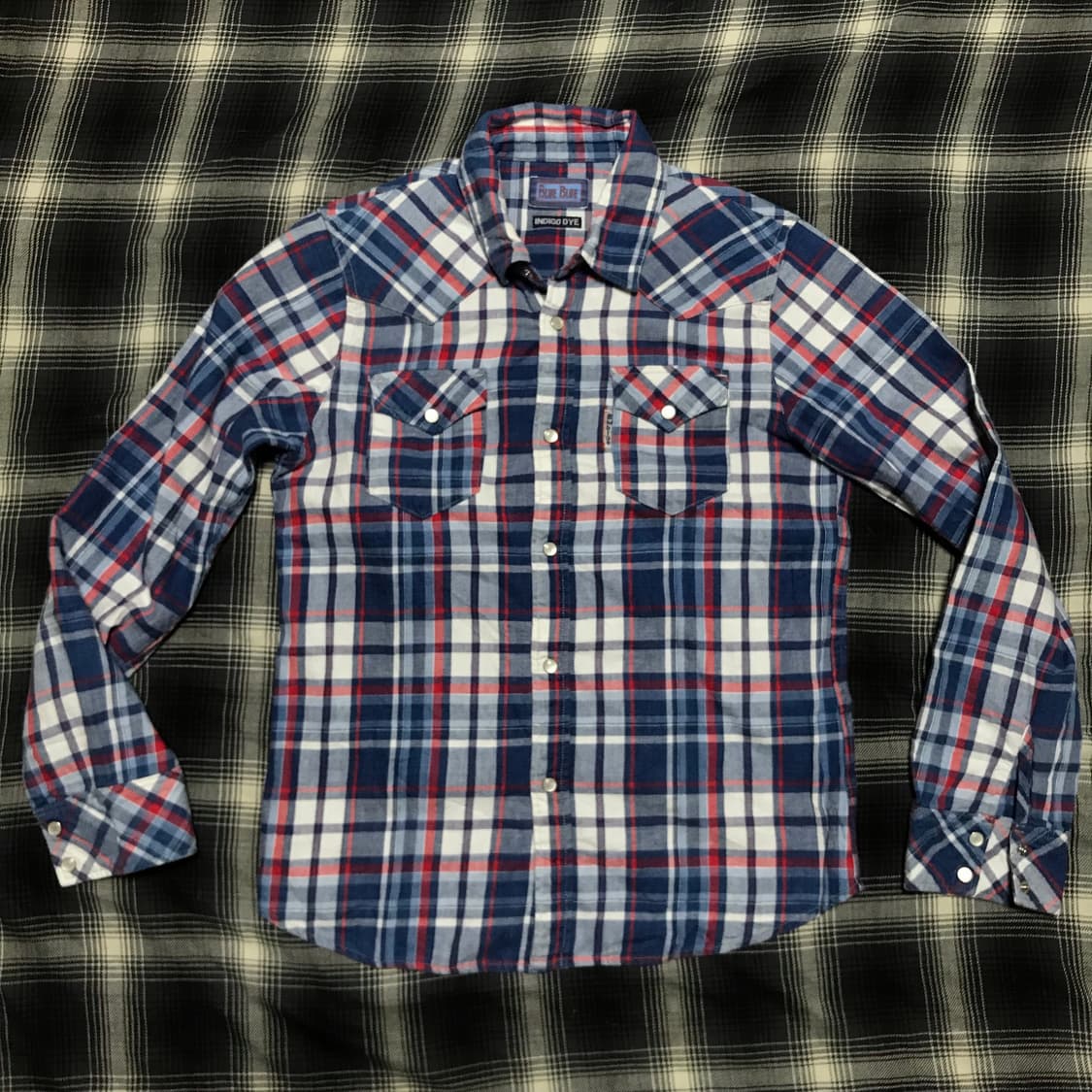 90-00s 재팬 블루 블루 재팬 인디고 다이 웨스턴 체크셔츠 상품이미지1