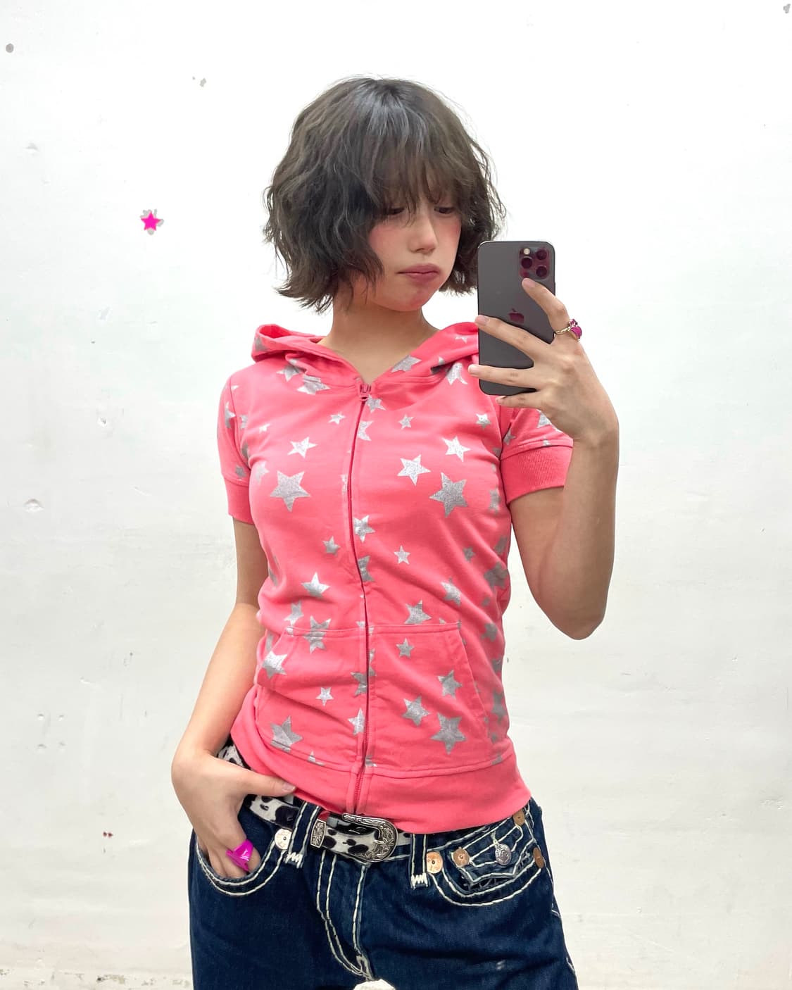 Coral Silver Star Hoodie Short Sleeve 상품이미지1