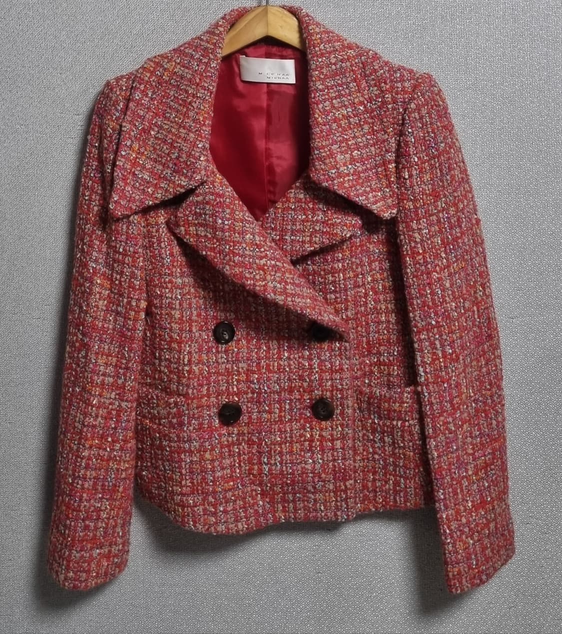 실측 XS (44) 미샤 레드 트위드 자켓 상품이미지1