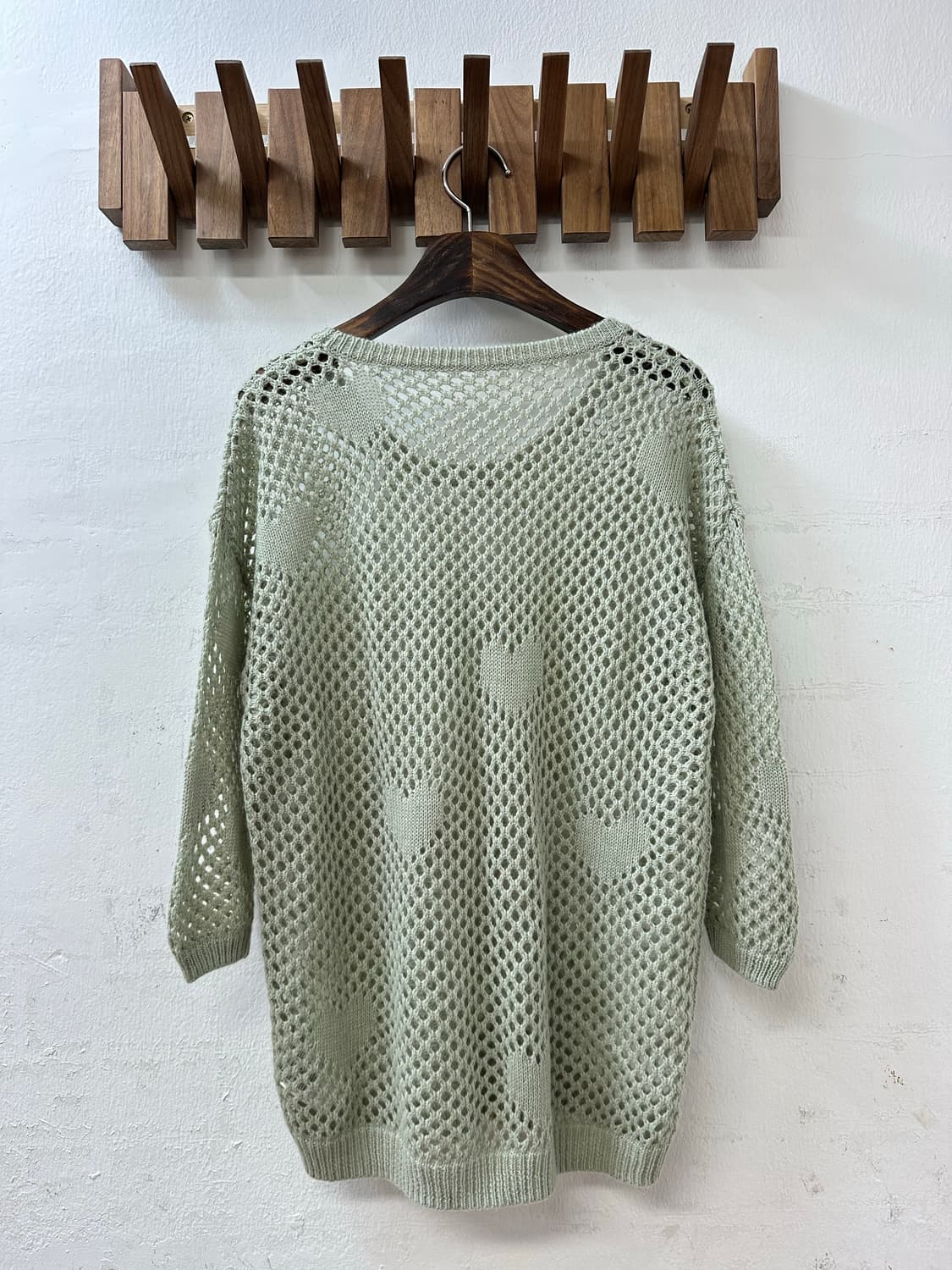 일본빈티지 민트 하트 크로셰 썸머 메쉬 짜임 니트 상품이미지3