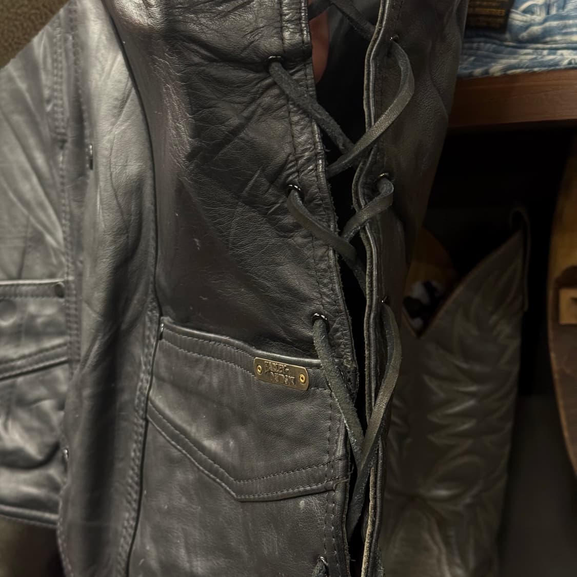 80s 90s 할리데이비슨 후면 빅 로고 바이커 레더 베스트 N229 상품이미지5