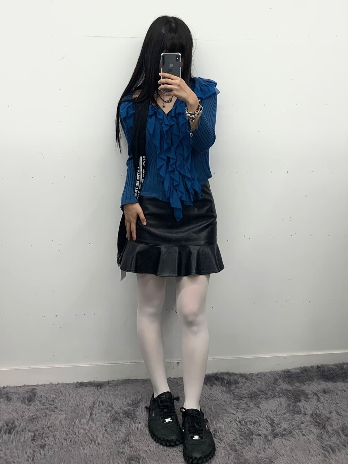 가죽 프릴 미니스커트 상품이미지1