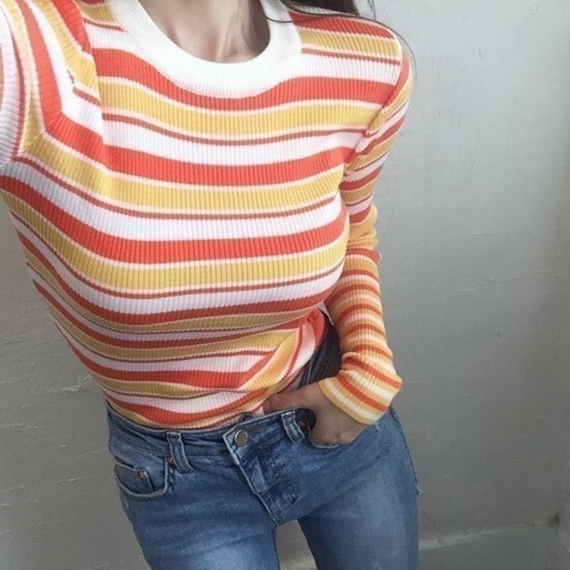 오렌지 단가라 티셔츠, 스트라이프 티셔츠 상품이미지6