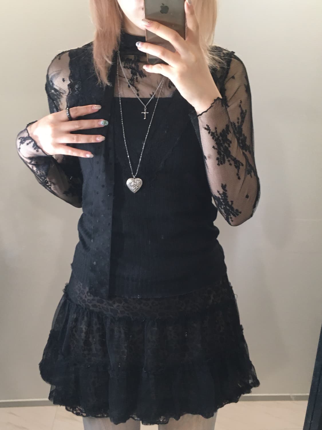 Set) Black see through blouse + lace sle 상품이미지2