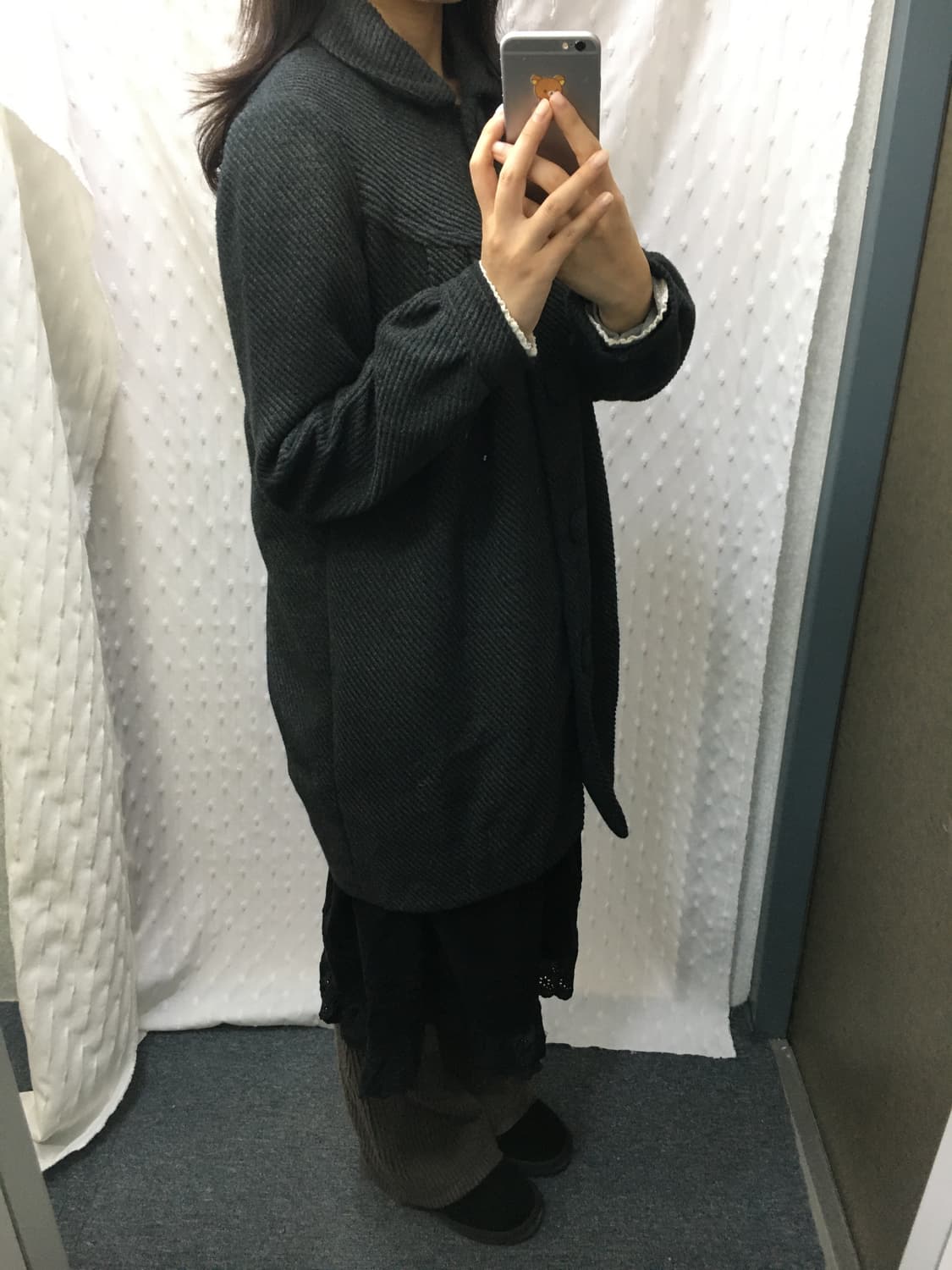 둥근 카라 차콜 롱 코트 상품이미지4