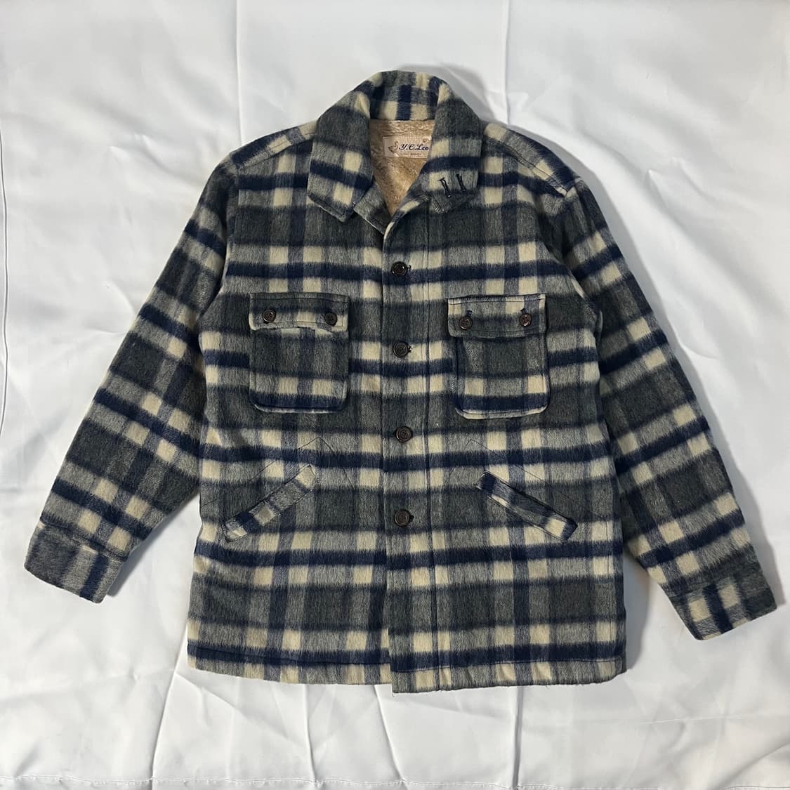 y.c.Lee 블루체크 울 자켓 상품이미지1