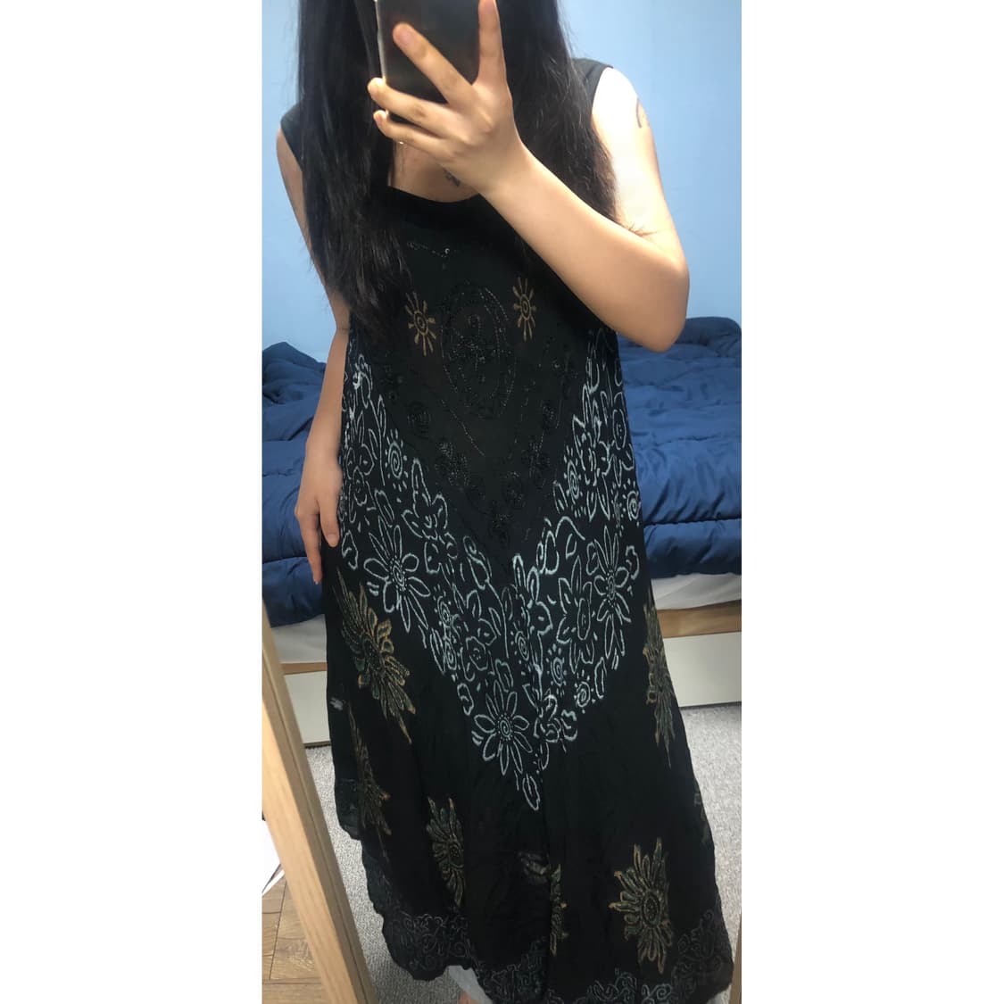 빈티지 구제 히피 타이다이 패턴 언발 나시 롱 원피스 상품이미지3