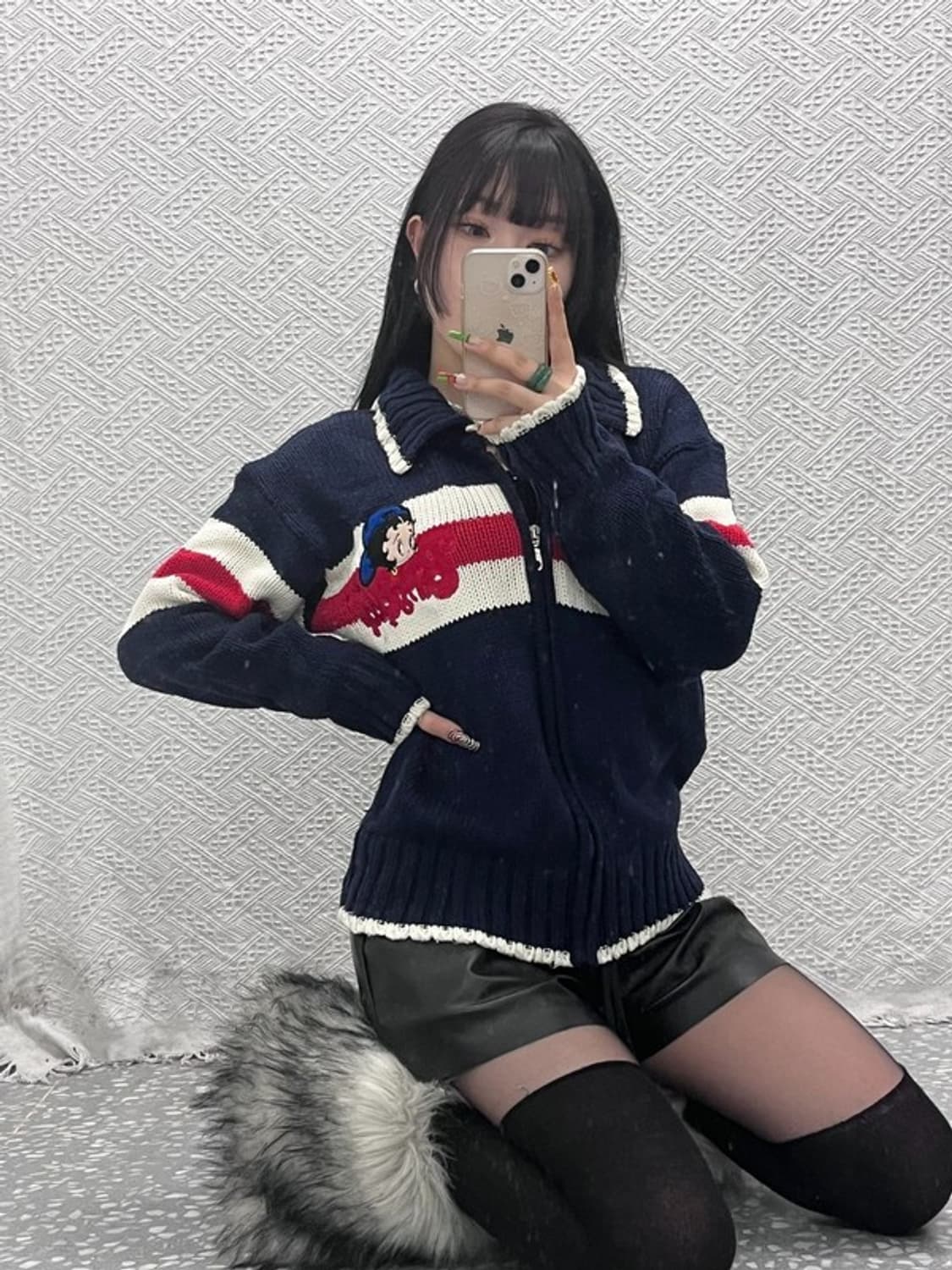 베티붑 펑크 키치 헤드로고 니트 뜨개 집업 가디건 L C09459 상품이미지1