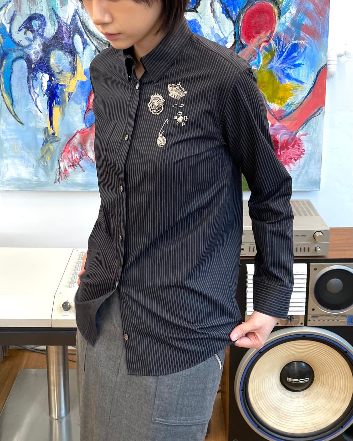 [34] 발망 크리스토프 데카르넹 2011SS 스트라이프 뱃지 셔츠 상품이미지1