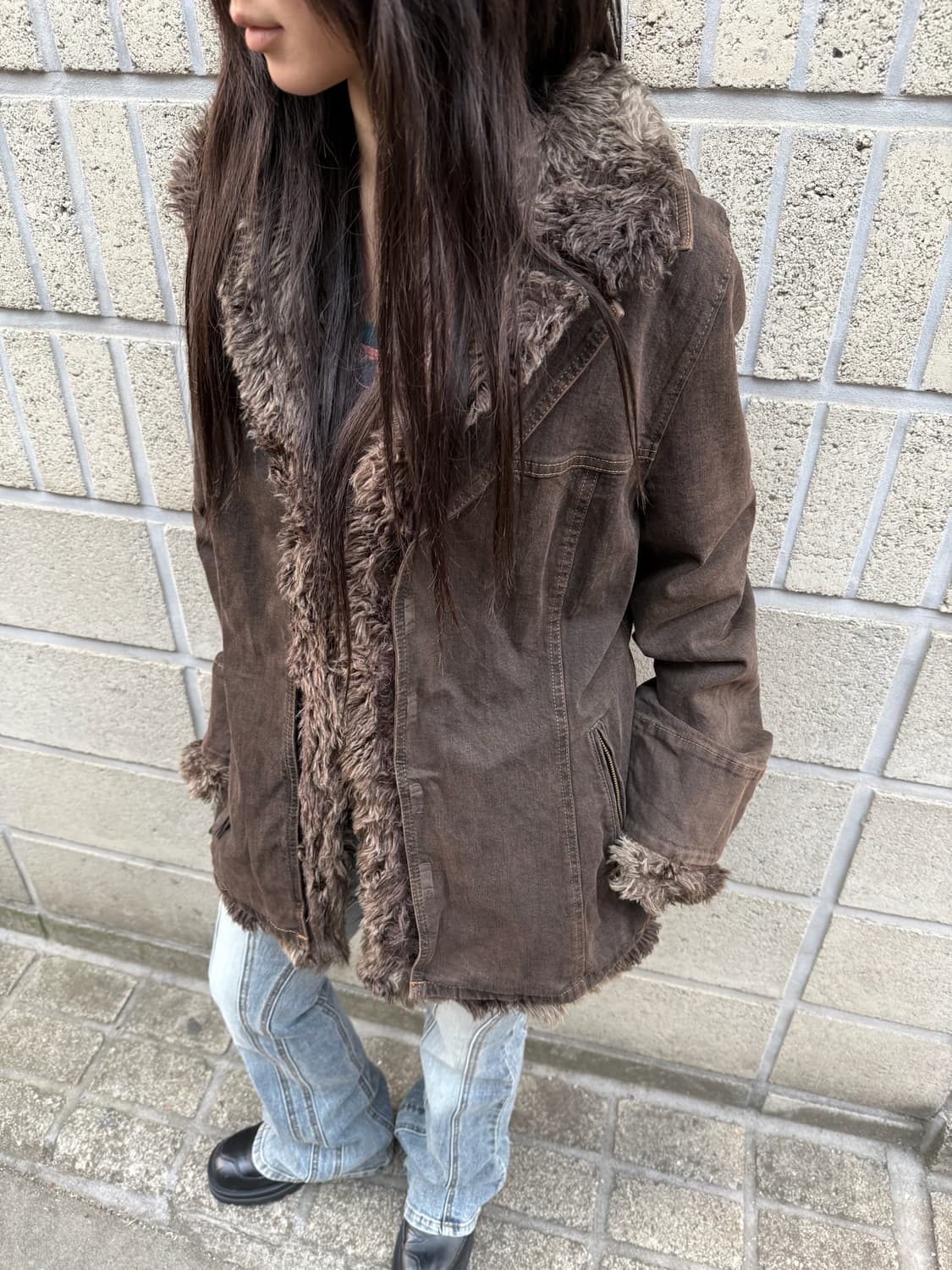 브라운 퍼 디테일 자켓 상품이미지4