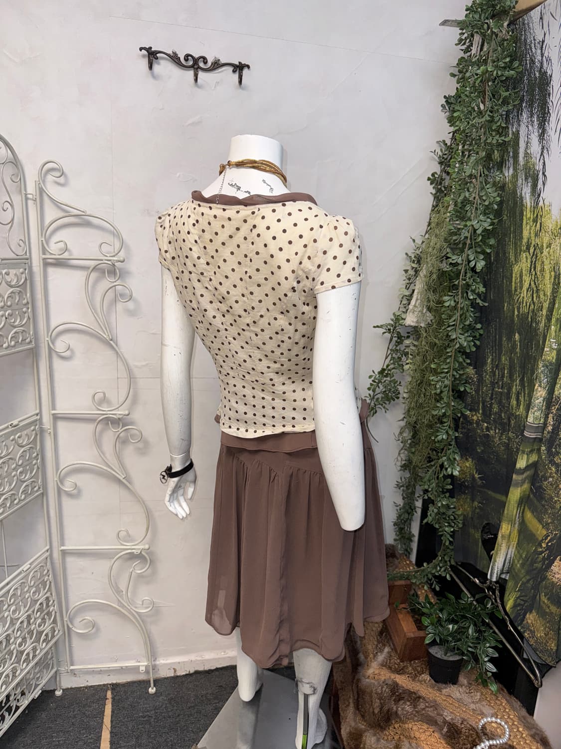 LINE brown dot ribbon sheer setup 상품이미지3