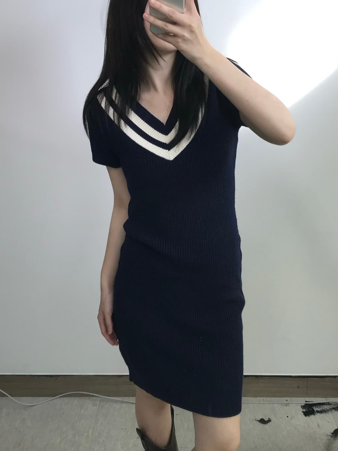 로렌 랄프로렌 브이넥 반팔 니트 원피스 상품이미지1