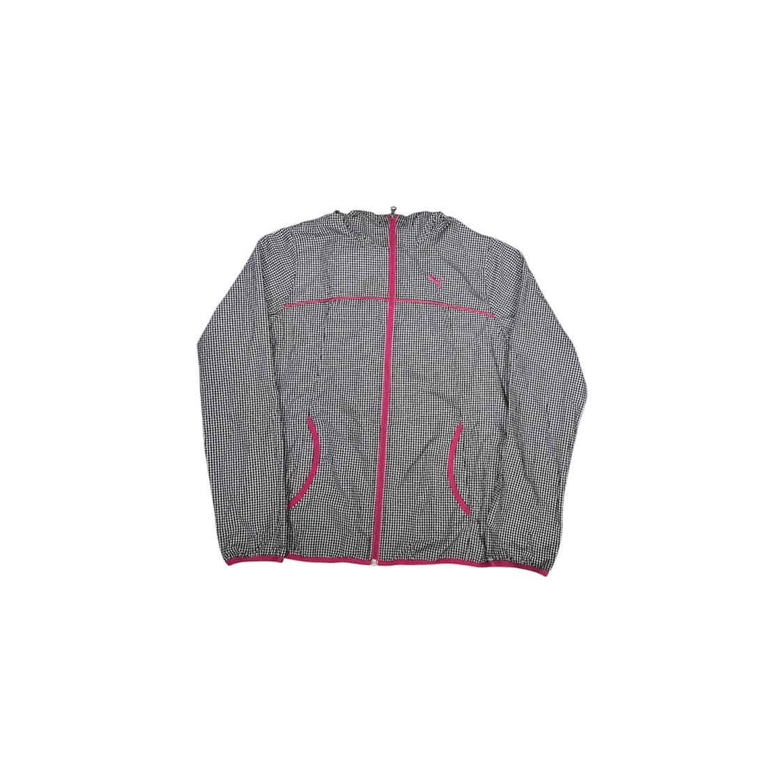 푸마 잔체크 핑크 포인트 y2k 키치 후드 바람막이 트랙 자켓 L 상품이미지5