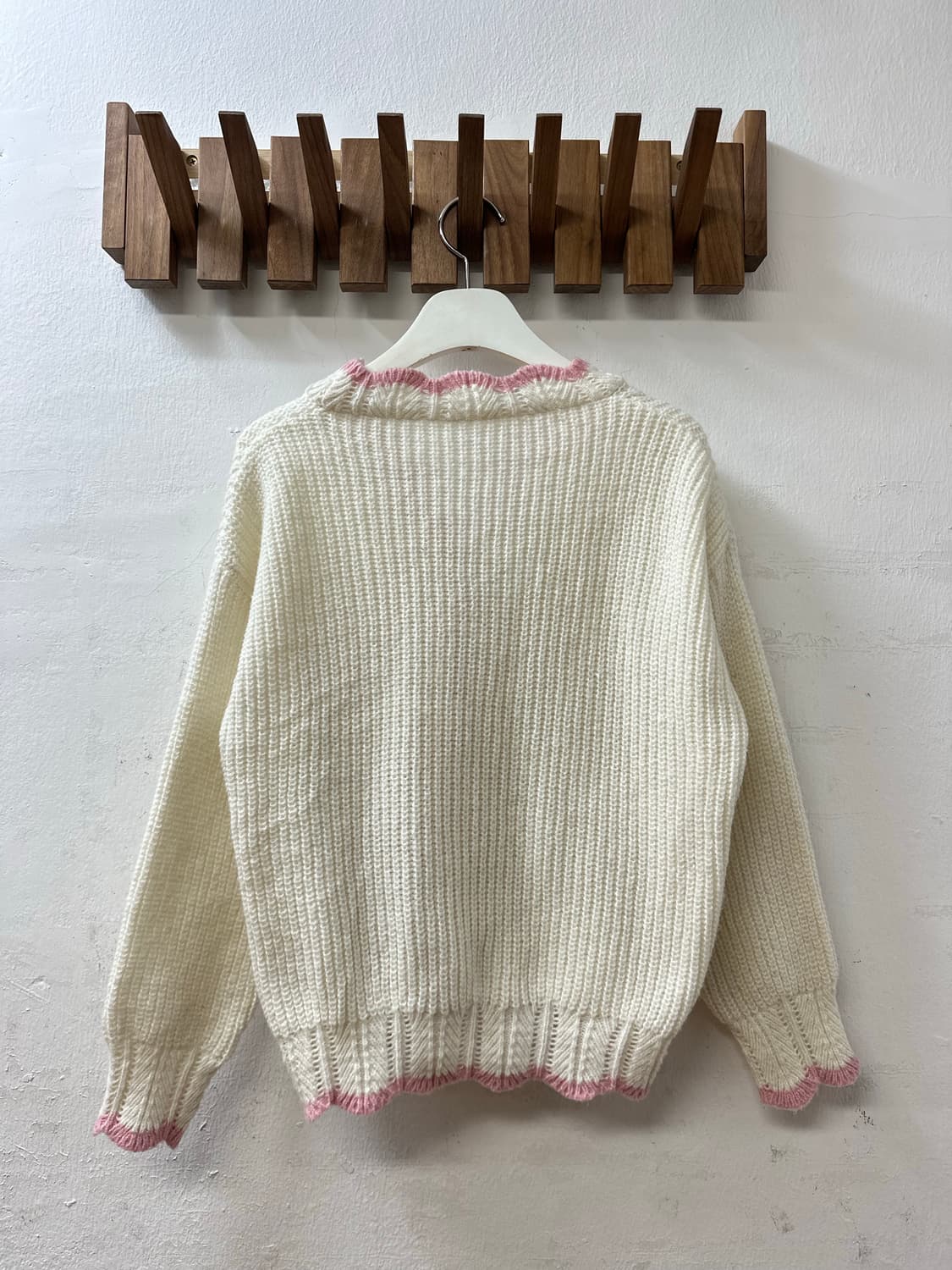 일본빈티지 핑크 스캘럽 하트버튼 니트 포켓 가디건 상품이미지5