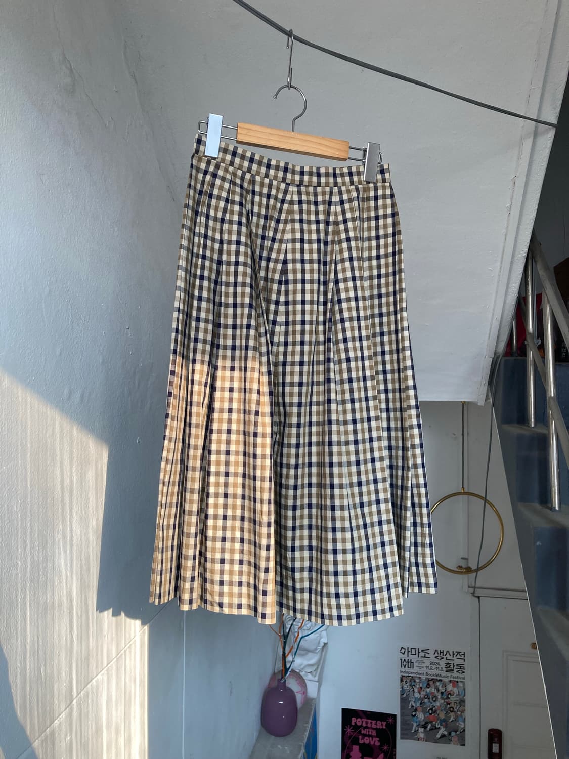 플리츠 체크 미디 스커트 상품이미지2