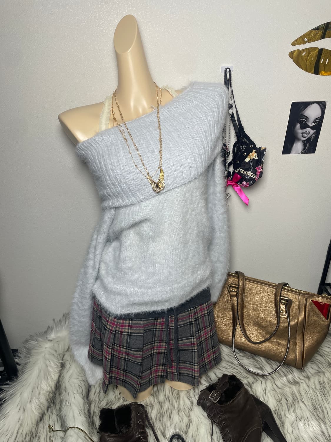 빈티지 글리터 하늘색 니트 상품이미지1