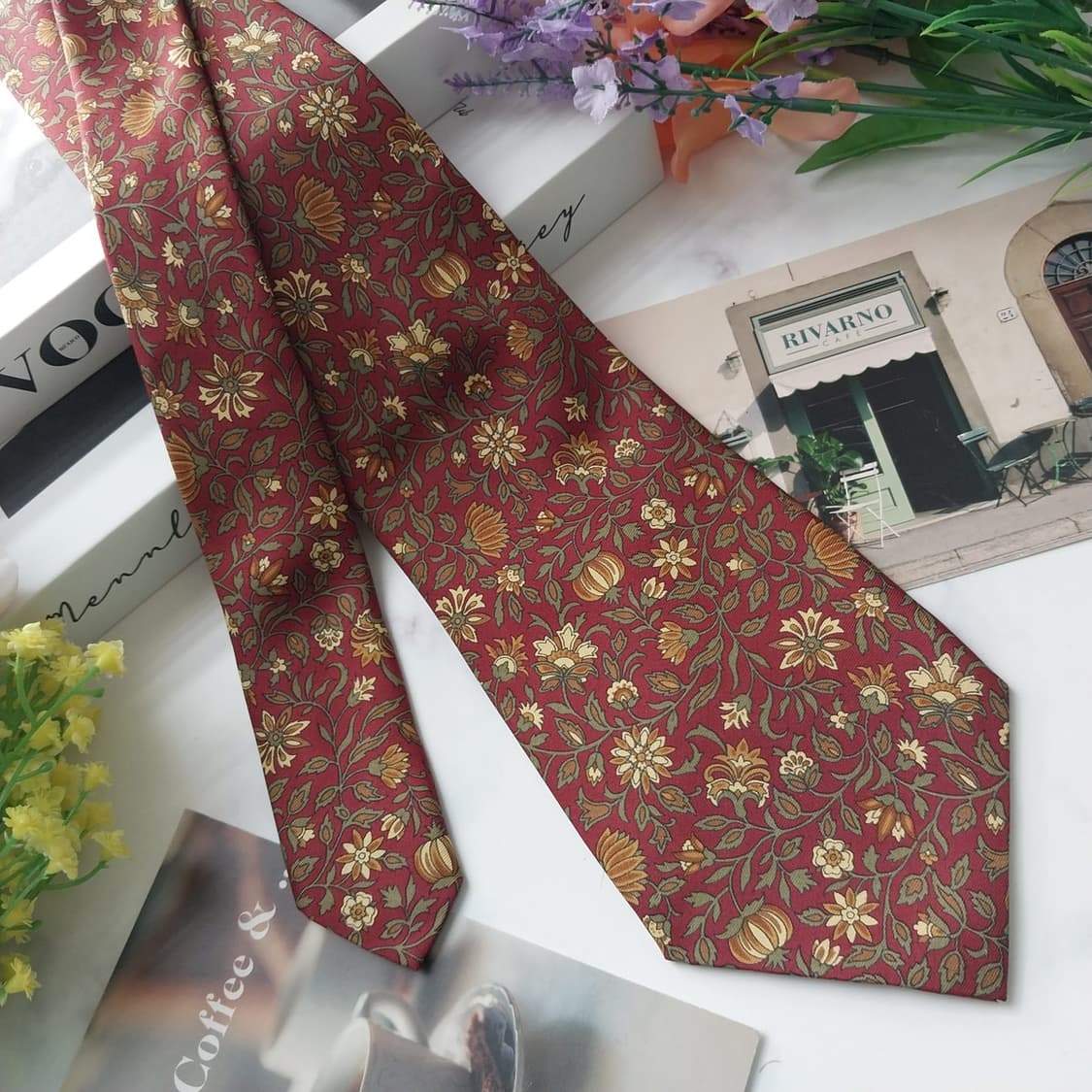 리버티 실크 브라운 플라워 패턴 넥타이 9.9cm 새상품 K1277
 상품이미지2