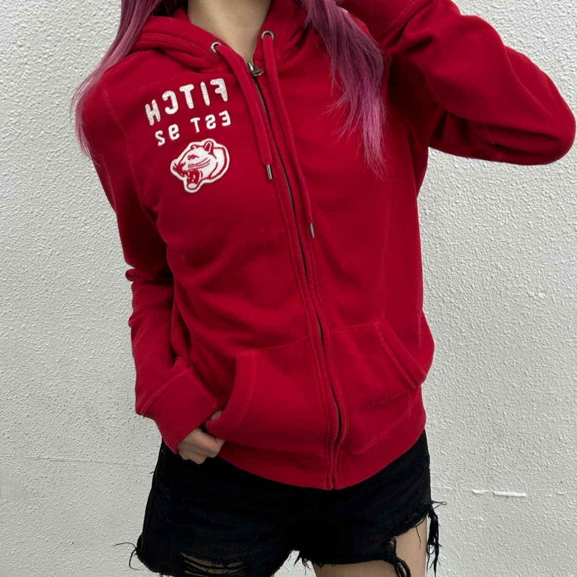 아베크롬비 불독자수 레드 후드집업 L 상품이미지1