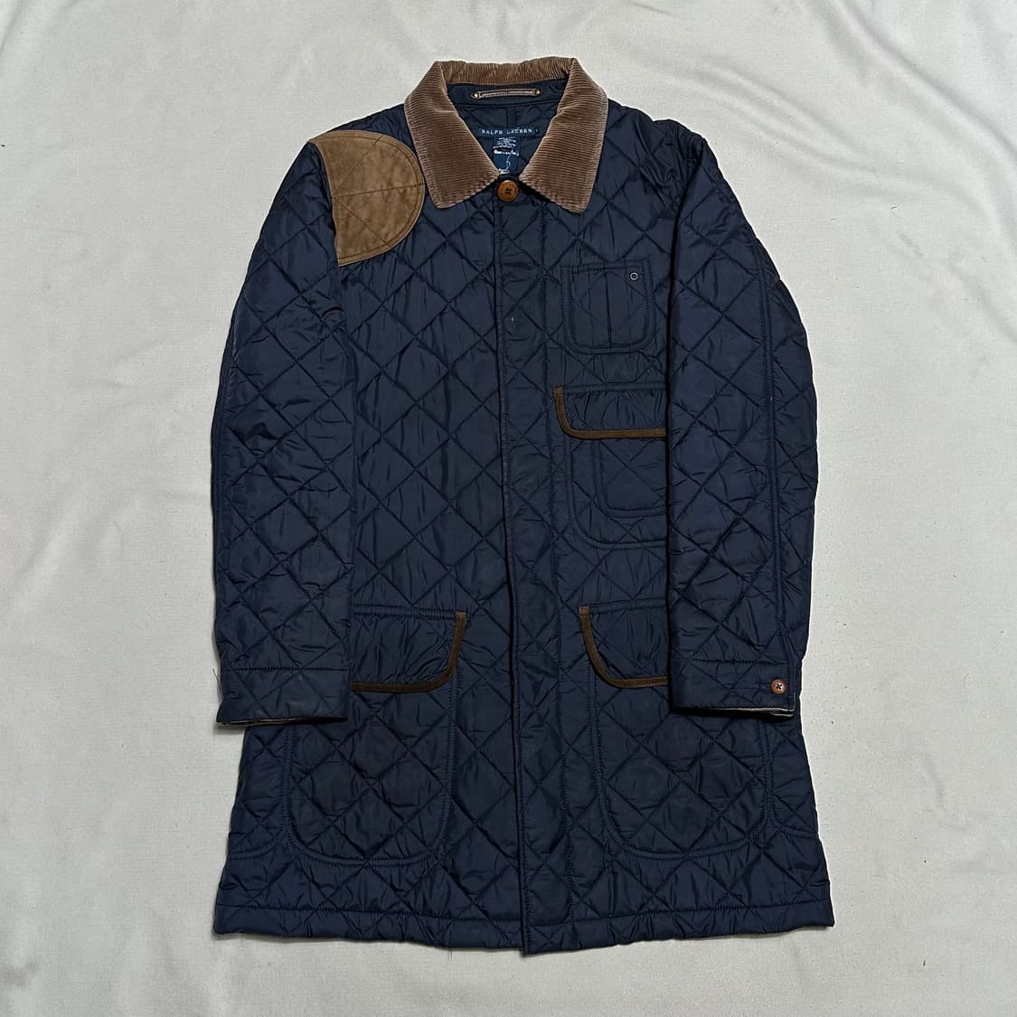 L 폴로랄프로렌 코듀로이 카라 네이비 롱 퀼팅 자켓 상품이미지2