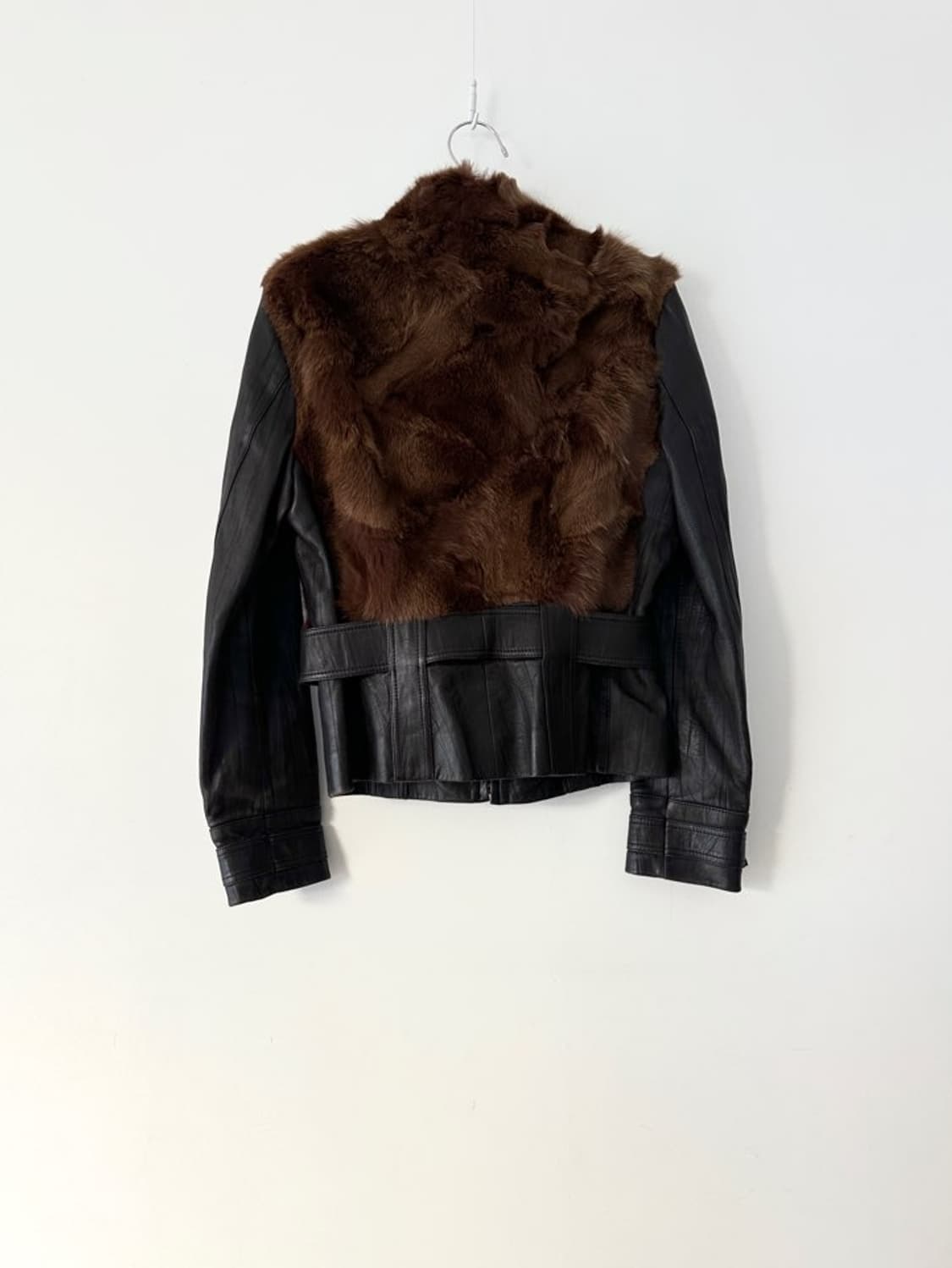 Hem buckle fur leather jacket / brown 상품이미지5