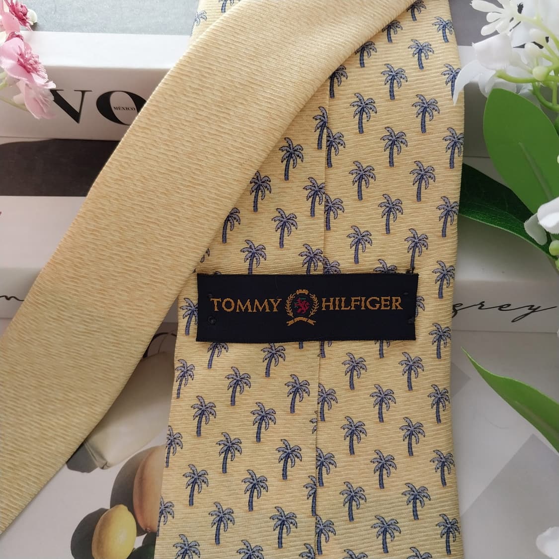타미힐피거 실크 레몬옐로우 야자수 패턴 넥타이 9cm A+등급 K1636 상품이미지6