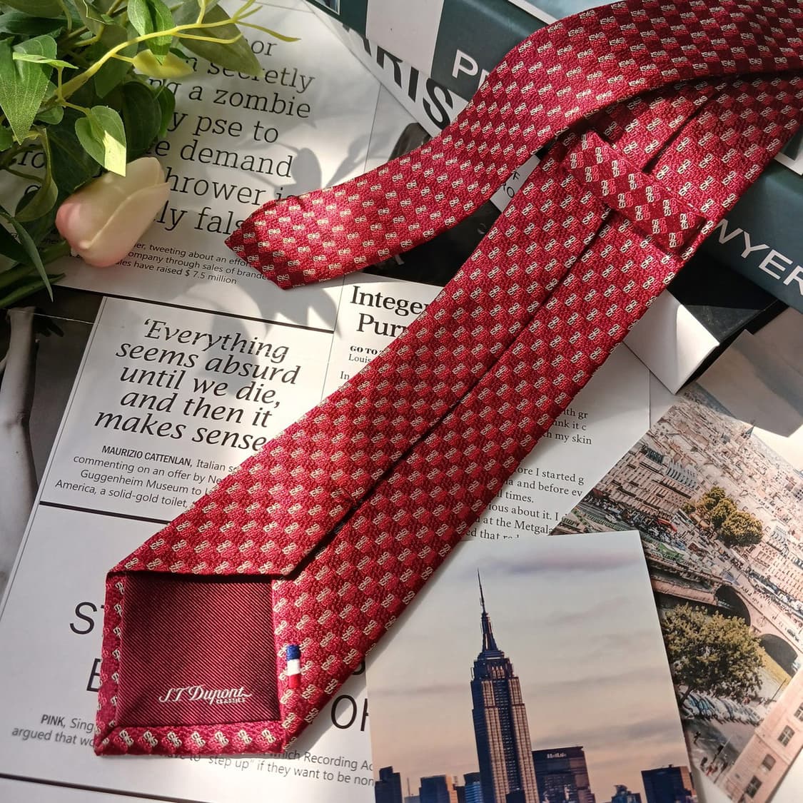 에스.티. 듀퐁 실크 레드 로고 패턴 넥타이 8cm A+등급 E824
 상품이미지4