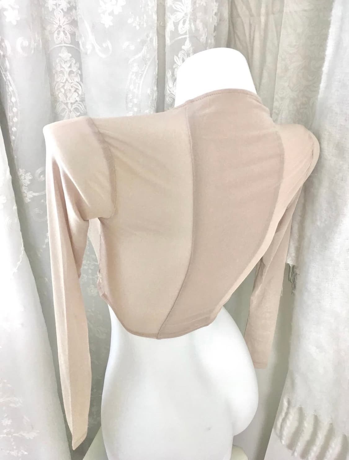 빈티지 베이지 셔링 시스루 크롭 롱슬리브 상품이미지4