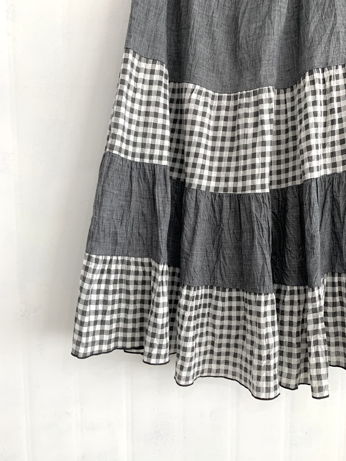 Gray Check Patchwork Long Skirt 상품이미지8