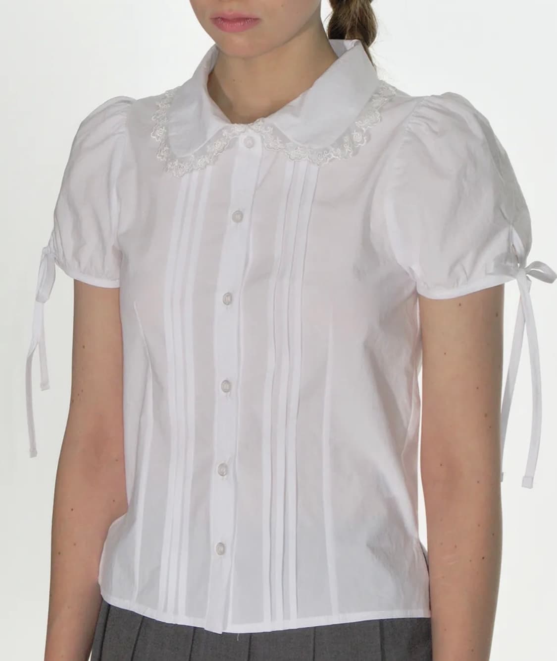 크랭크 핀턱 레이스 카라 블라우스 화이트 상품이미지1