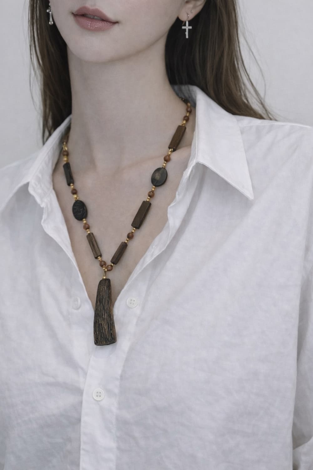 빈티지 우드 비드 목걸이 상품이미지2