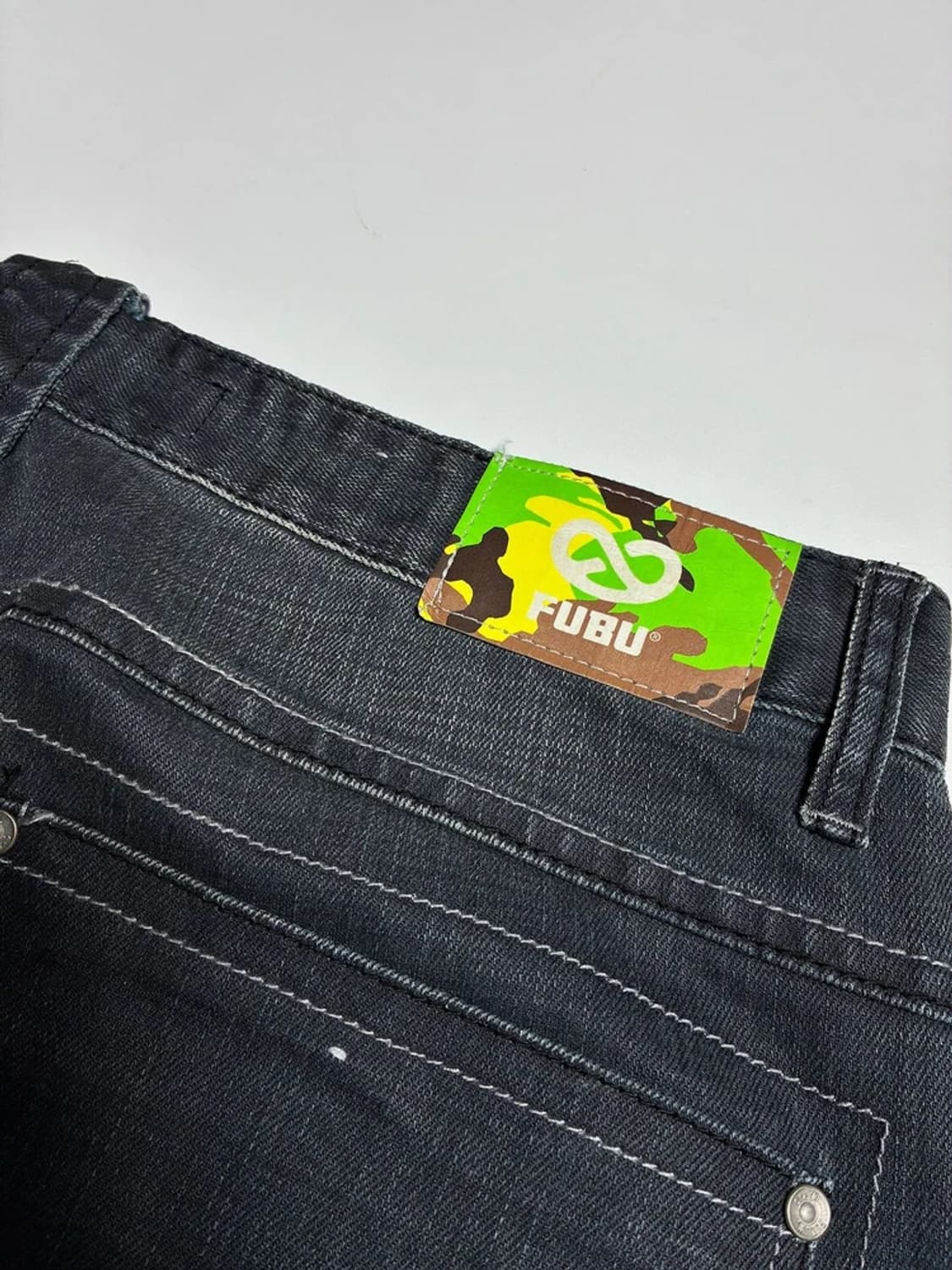 푸부 FUBU 12SS 흑청 워싱 7부 카펜터 데님 반바지 R1376 상품이미지6