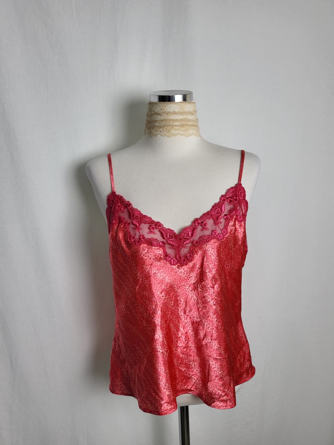 빈티지 코랄 플로럴 레이스 새틴 캐미솔 나시 슬립 탑 상품이미지1