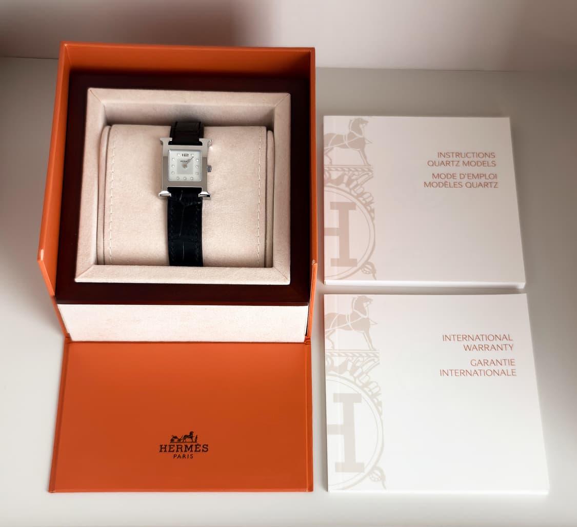 에르메스 H아워 다이아 화이트 쉘 시계 상품이미지10