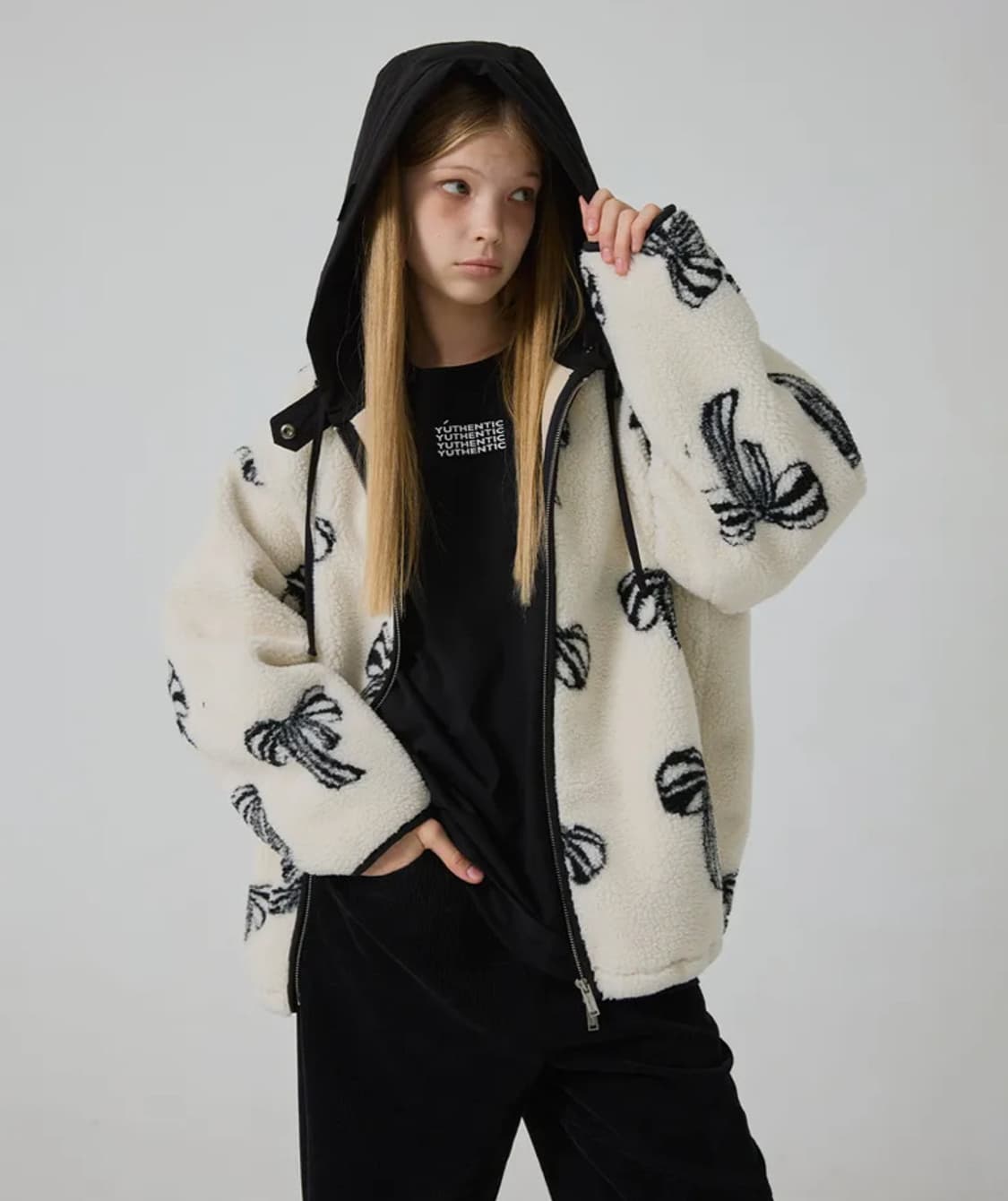 유센틱 리본 플리스 후드 집업 상품이미지3