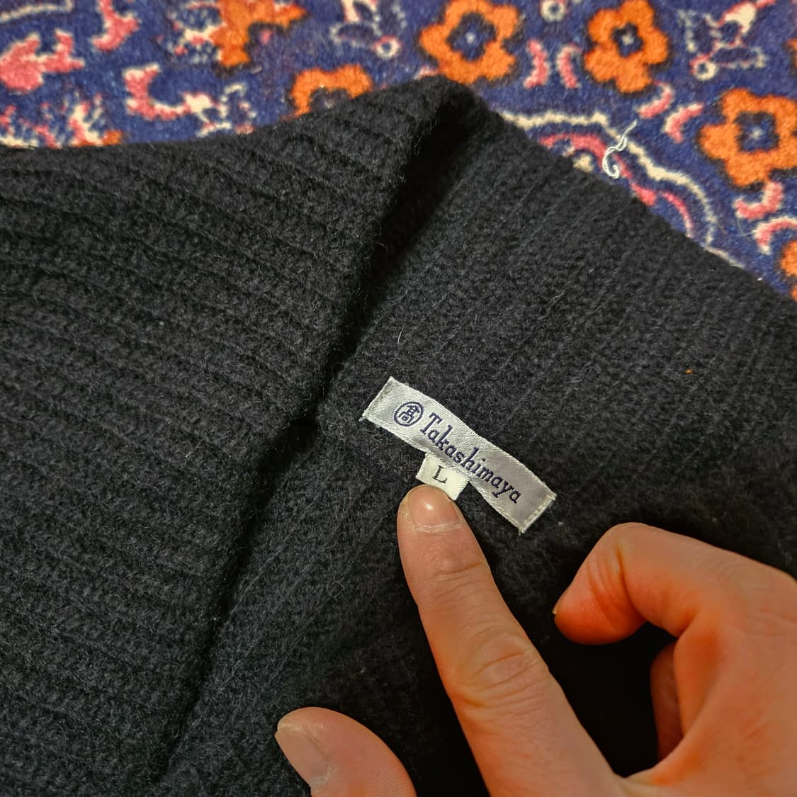 Takashimaya in Japan 90's 가죽 포켓 패치 니트 상품이미지5