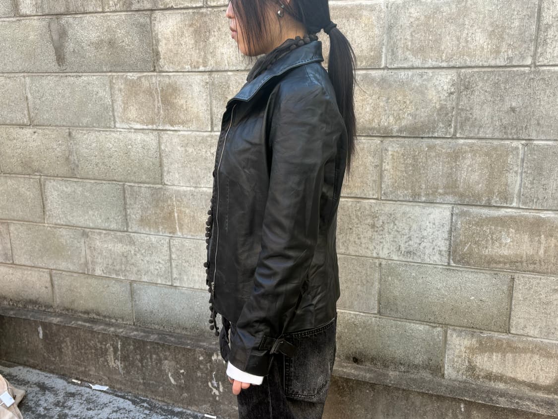 black unbalance real leather jacket 상품이미지2