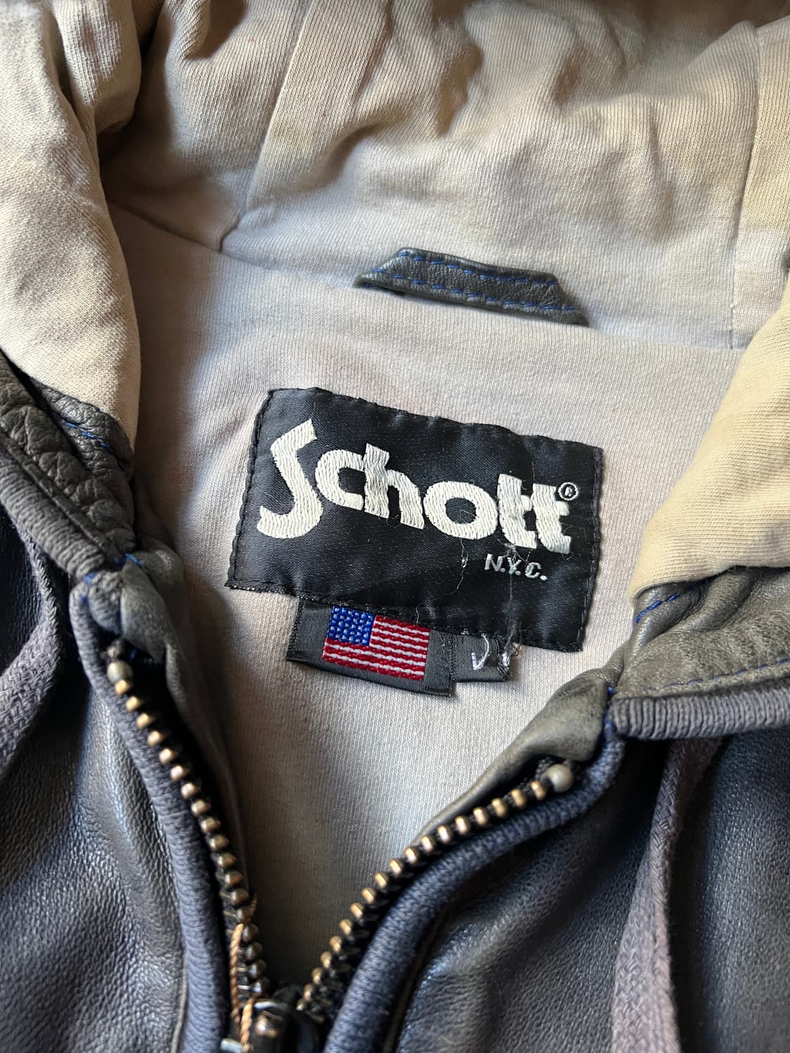 [L]SCHOTT USA 쇼트 램스킨 후드집업 레더 자켓 상품이미지3