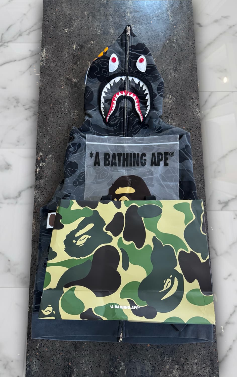 베이프 레이어드라인 카모샤크 풀집업 후디(후드) 블랙 흑계 상품이미지2