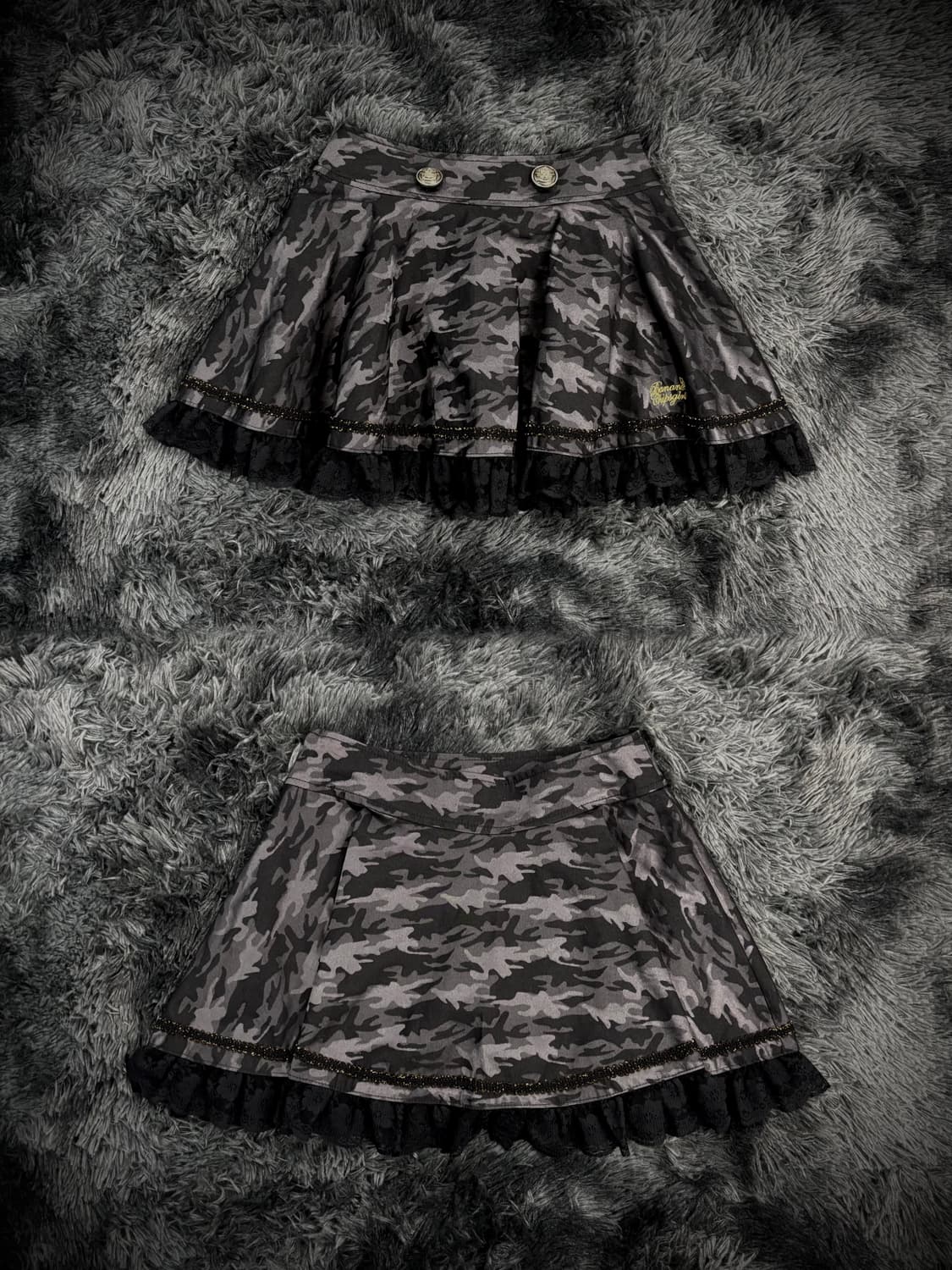 밀리터리 플리츠 레이스 레이어드 스커트 상품이미지1