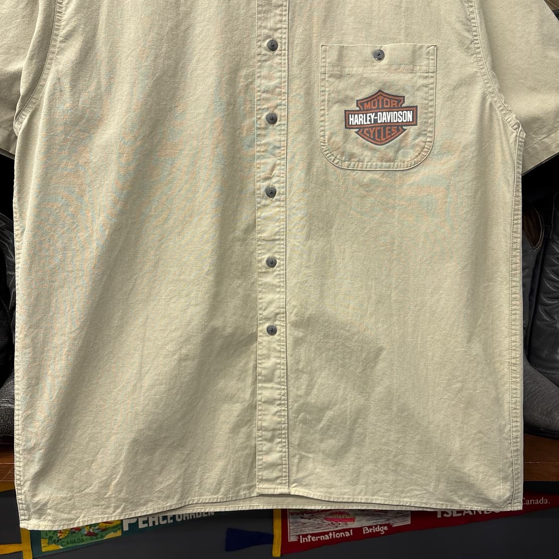 90s 할리데이비슨 V-이글스 쉴드 프린팅 옥스포드 하프셔츠 N1181 상품이미지4