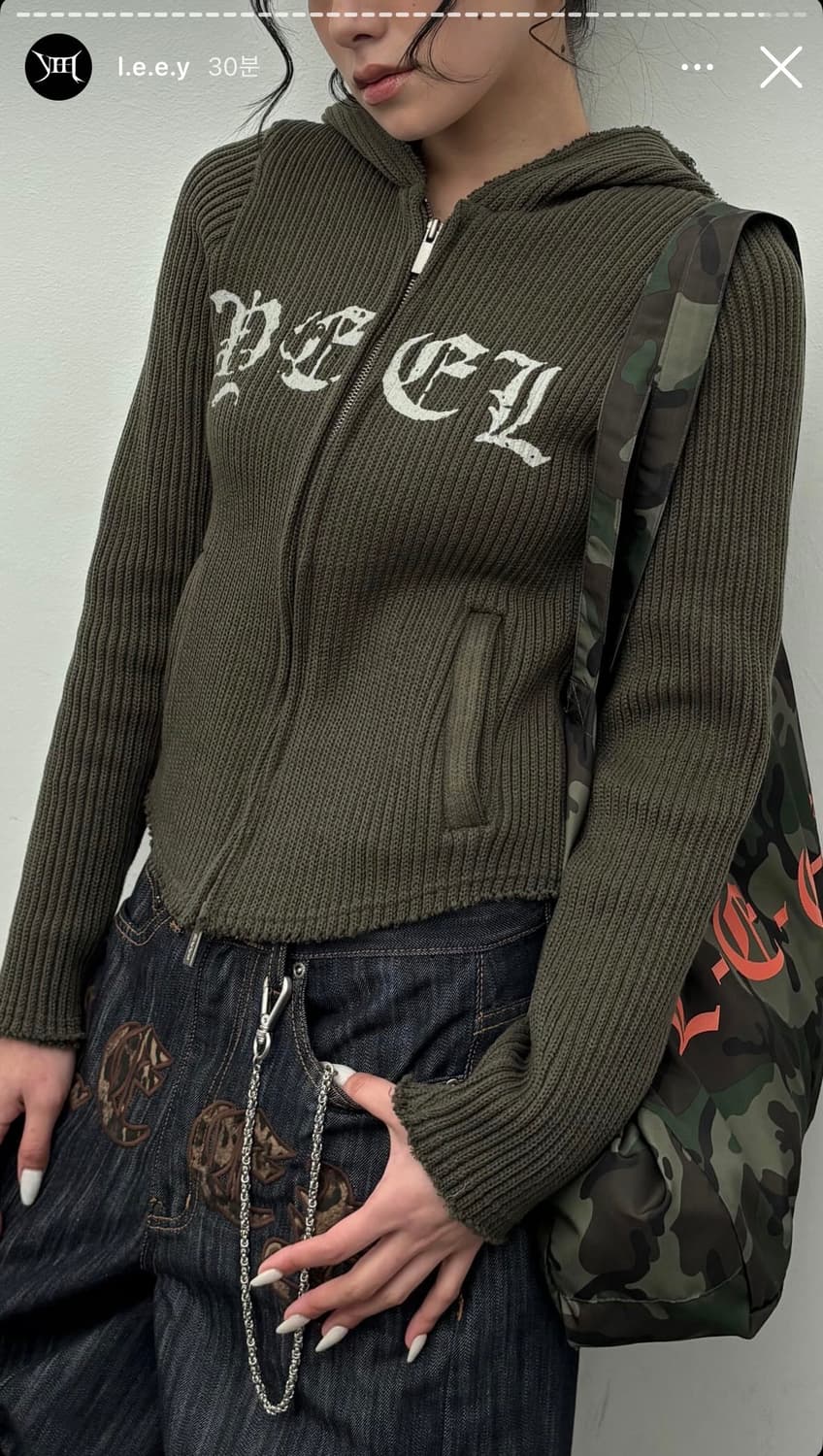 leey - RIBBED KNIT ZIP-UP HOODIE, KHAKI 상품이미지4