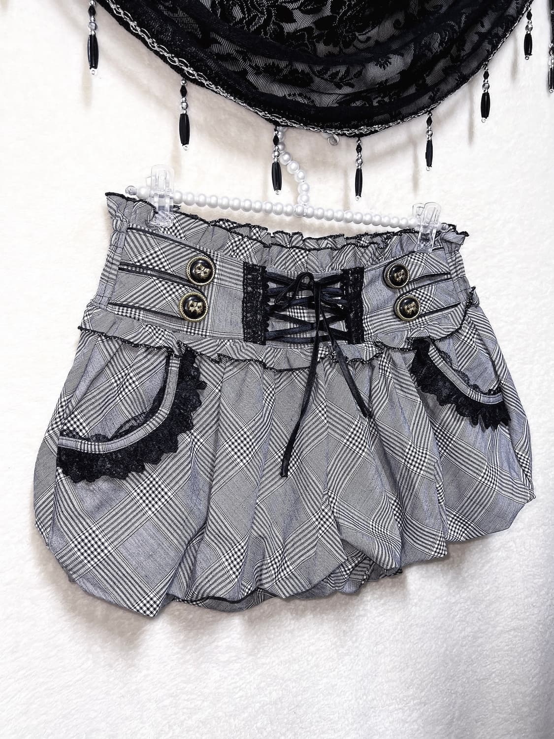 트랄라라 체크 레이스 호박 펌킨 벌룬 큐롯 숏팬츠 헤이세이핀터 갸루 고스 상품이미지1