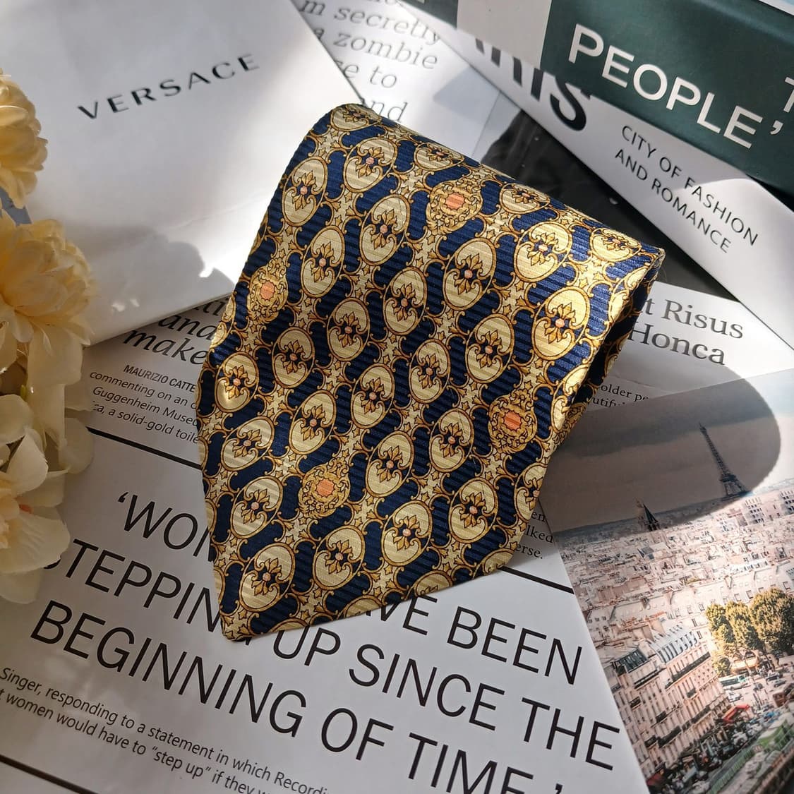 베르사체 실크 옐로우 패턴 넥타이 10.2cm B등급 E839 상품이미지2