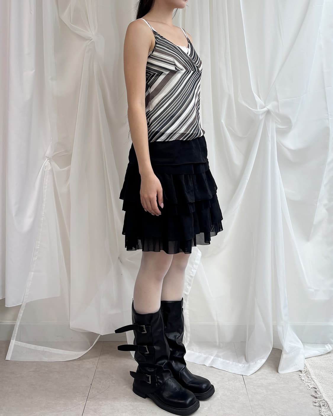 ICB wood mix diagonal stripe bustier 상품이미지9