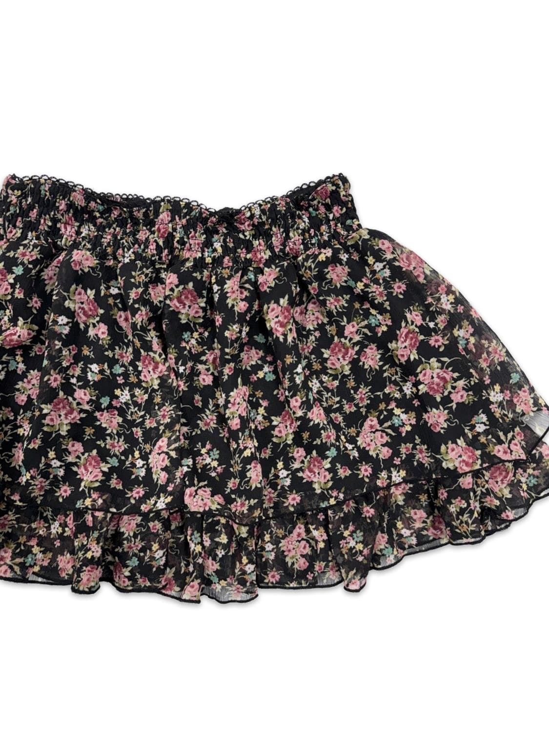 빈티지 블랙 핑크 플라워 레이어드 미니 스커트 상품이미지2
