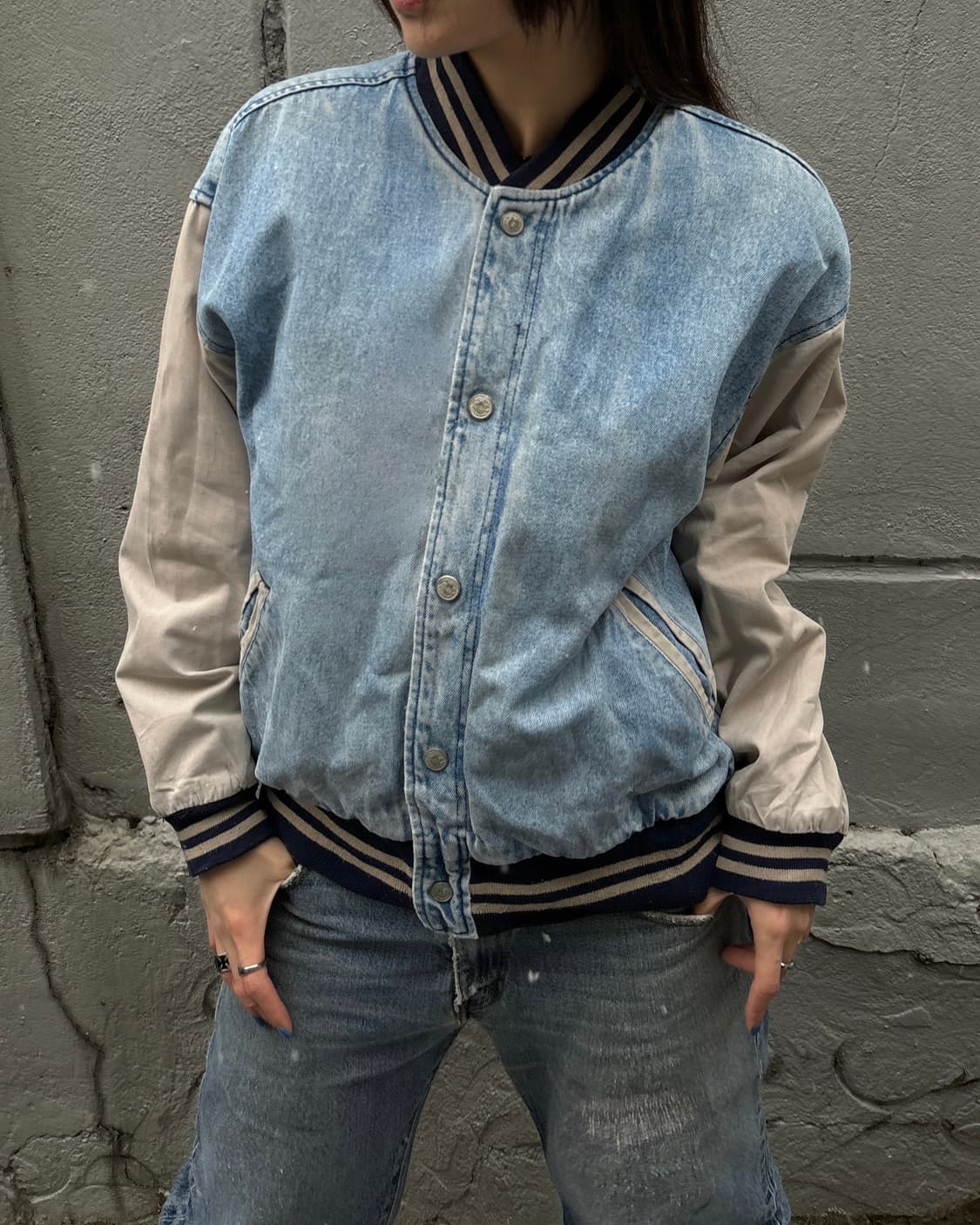 90s old vintage denim varsity jacket  상품이미지2