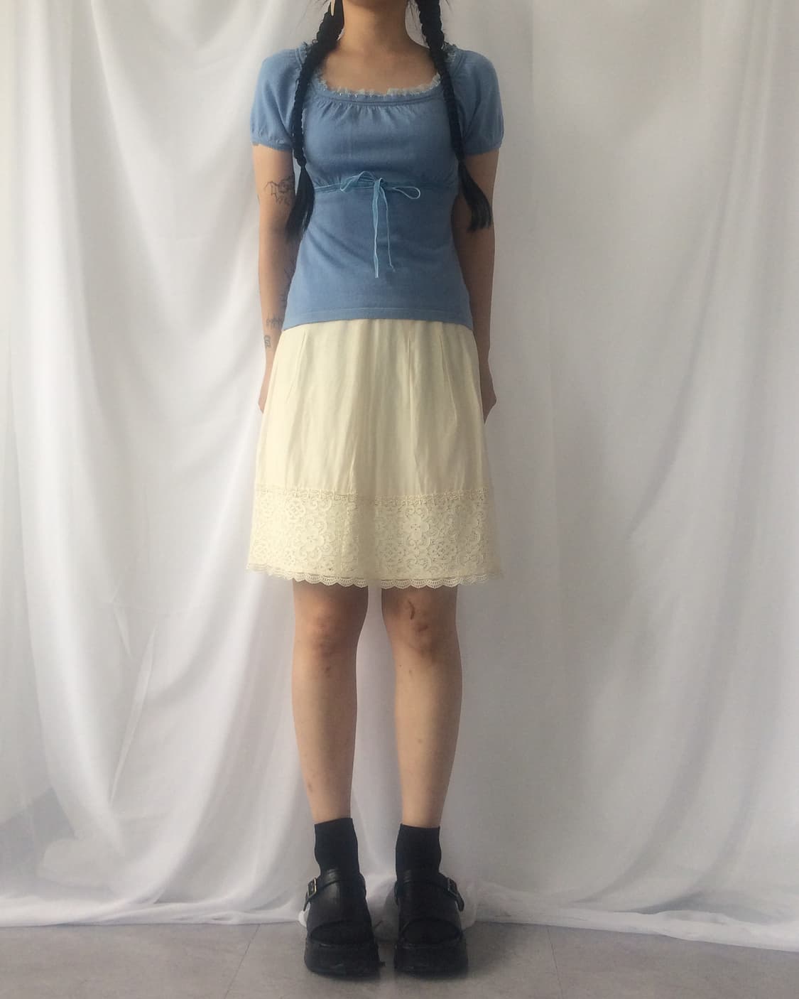 Lace trimming half sleeve knit 상품이미지1