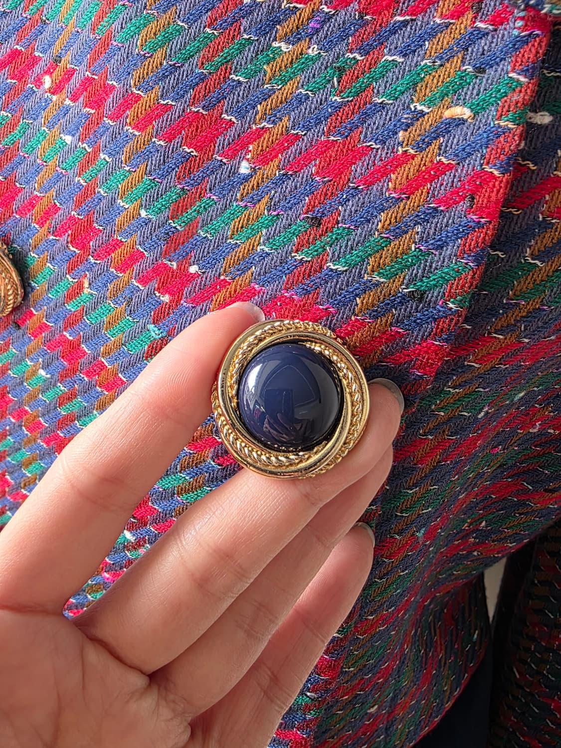 벨벳 배색 카라 보카시 체크 트위드 자켓 상품이미지3