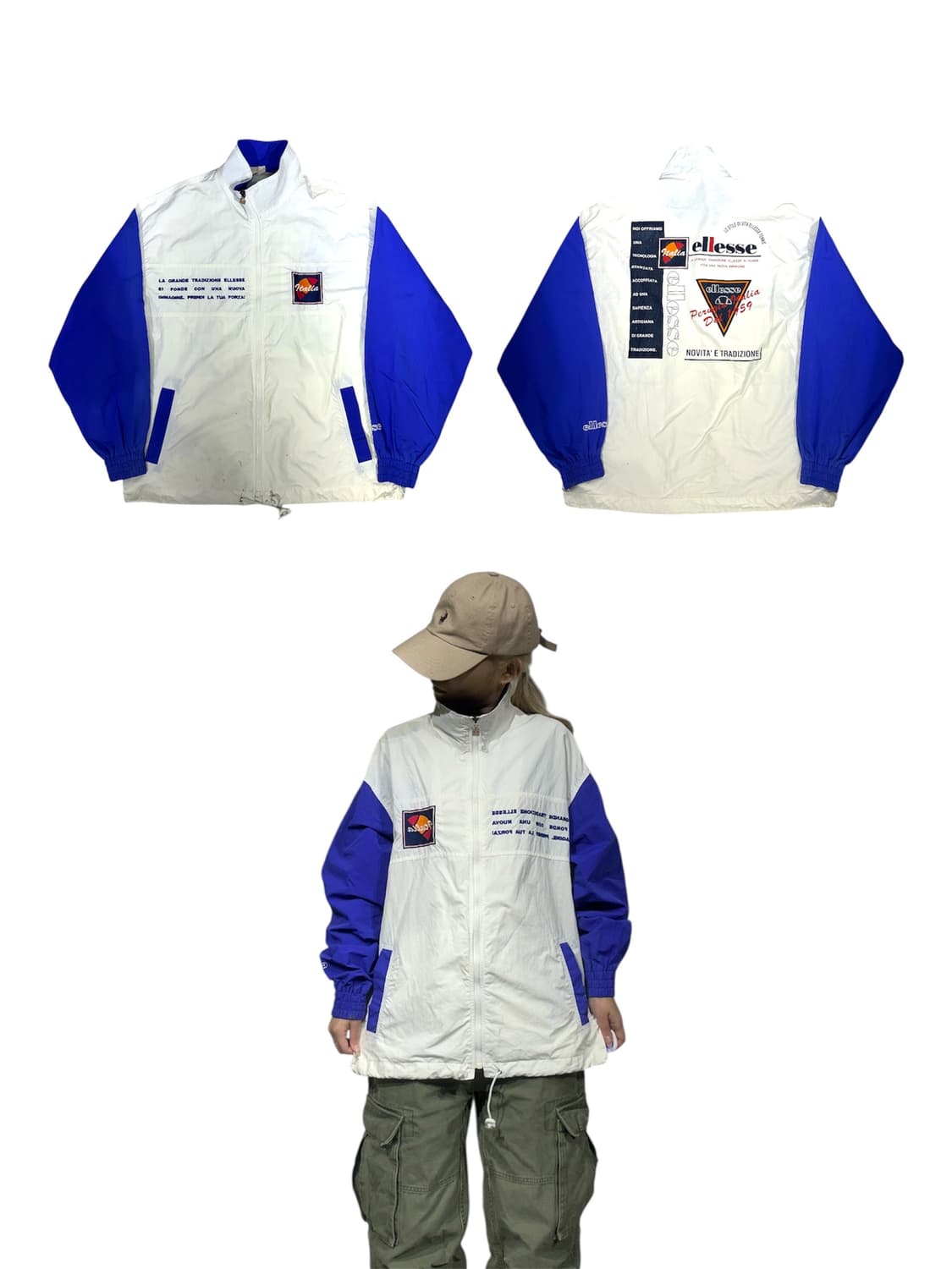 엘레쎄 화이트 블루 오버핏 빈티지 바람막이 자켓 L 상품이미지1